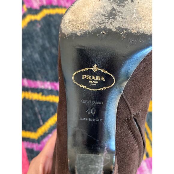 Prada Rich Brown Suede High Platform Boots Fall Essential Y2K ~ Sz 40 10 - Picture 5 of 7